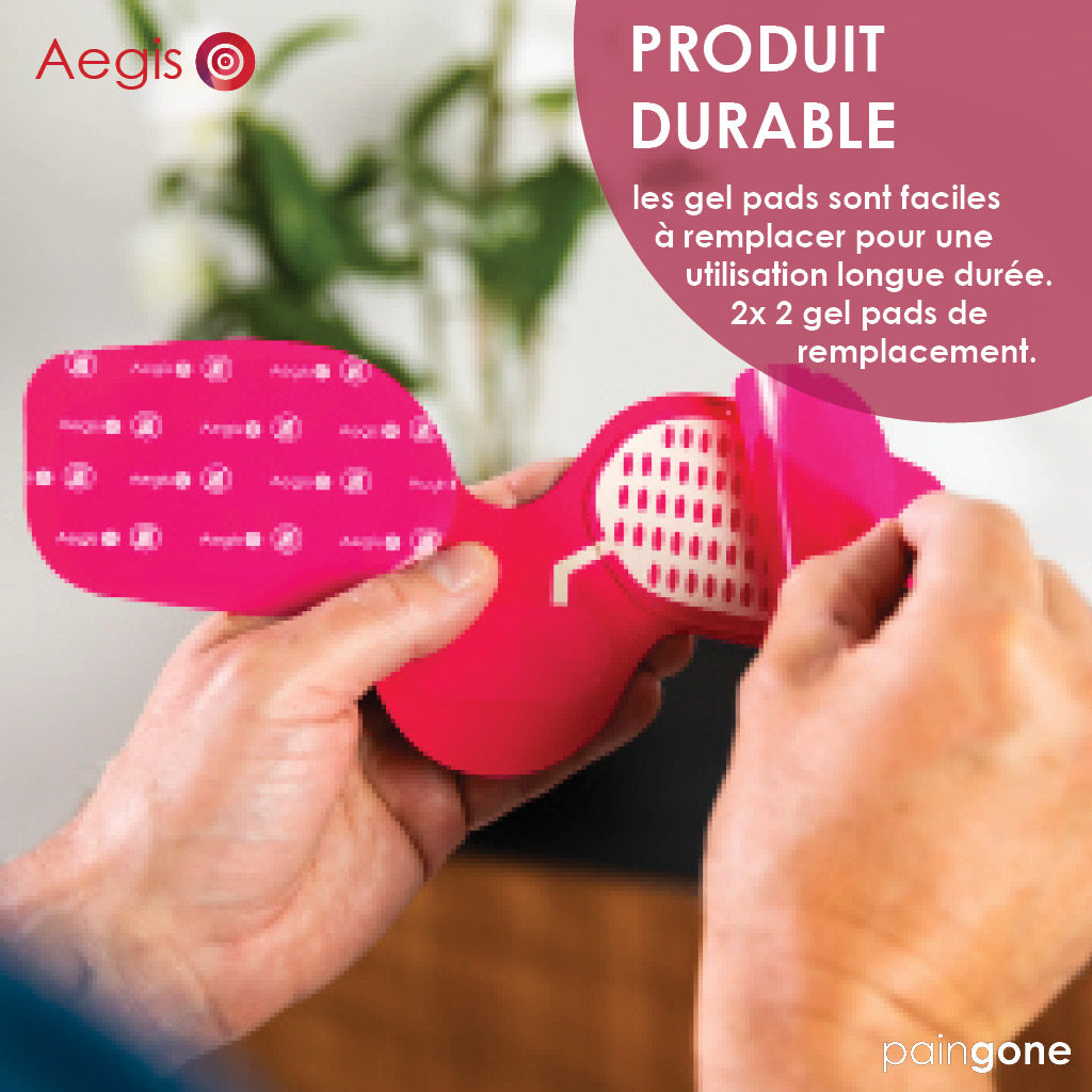 Personne plaçant les gel pads. Texte: "Produit durable"