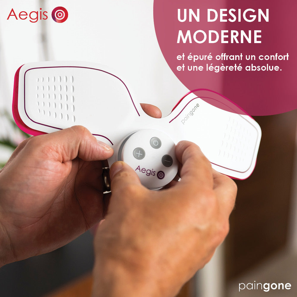 Une personne tenant l'appareil avec le texte "Un design moderne"