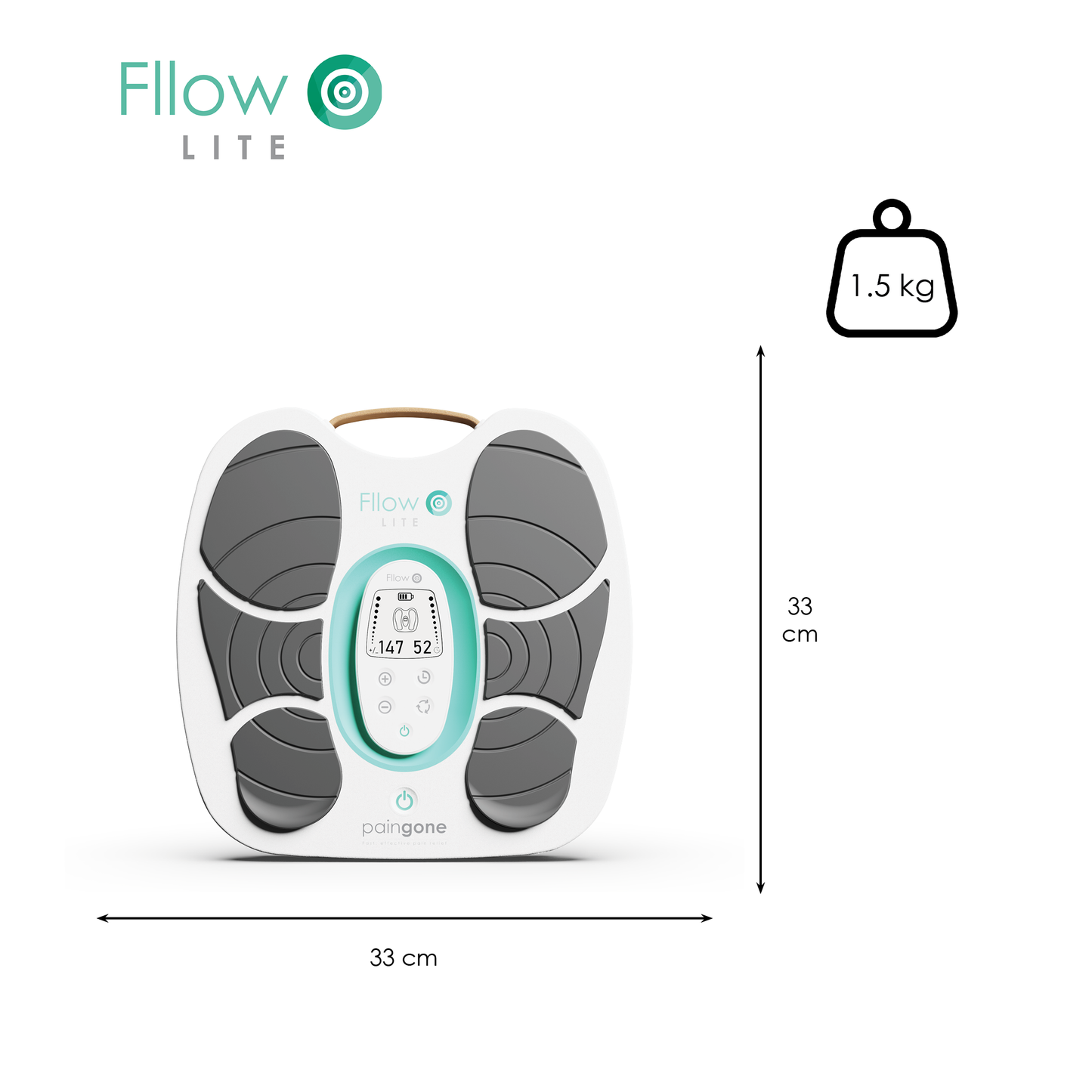 Taille de Paingone Fllow Lite: 33 cm en hauteur et longeur, et 1.5 kg en poids