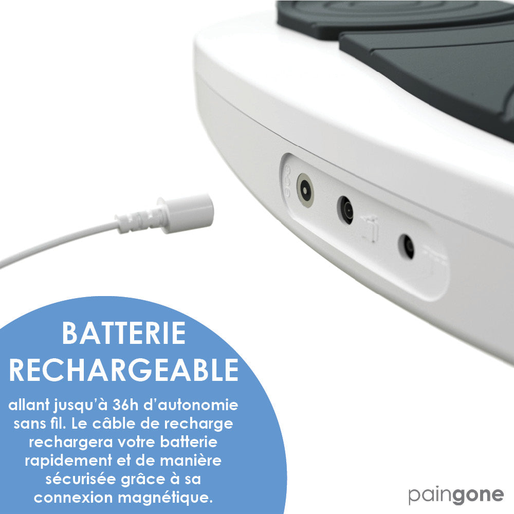 Le câble de Paingone Fllow avec le texte "Batterie rechargeable"