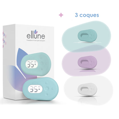 L'appareil Ellune avec 3 coques de couleurs differentes: bleu, lavande et blanc-neige