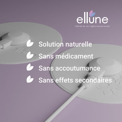 Image des coussinets électrodes. Texte: "Solution naturelle. Sans médicament. Sans accoutoumance. Sans effets secondaires."